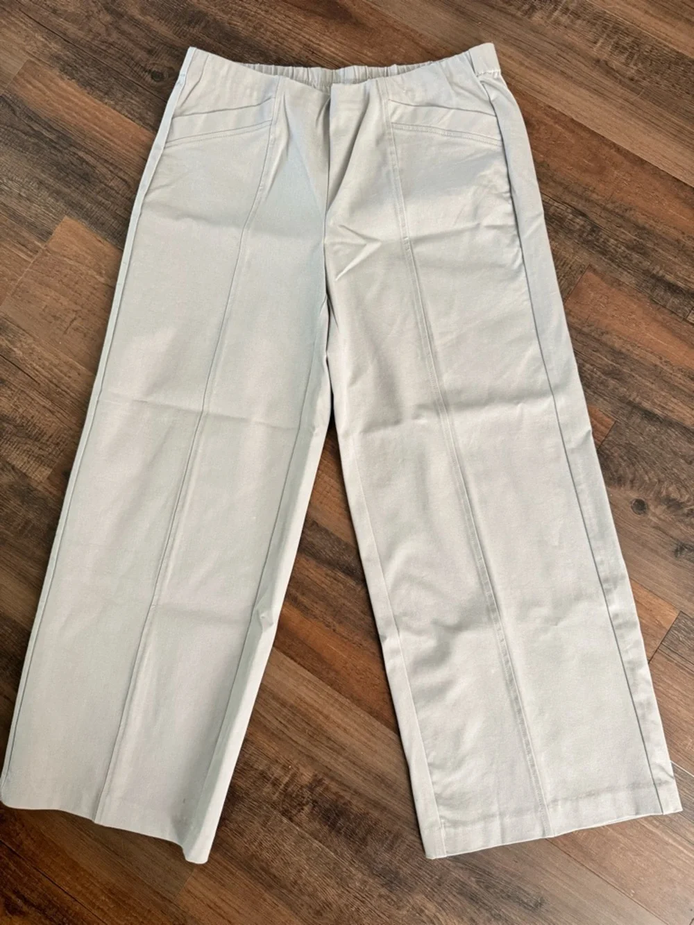 Isaac Mizrahi Live Pants Womens 14P Grey Knit Ankle Straight Wide Leg Stretch